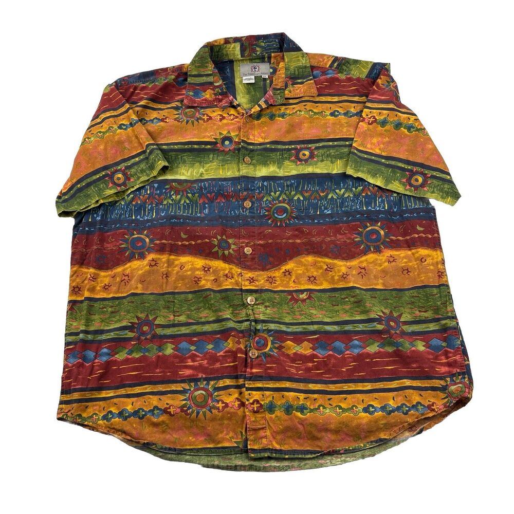 Vintage Territory Ahead Button Up Shirt Mens 2XL All Over Print Short Sleeve